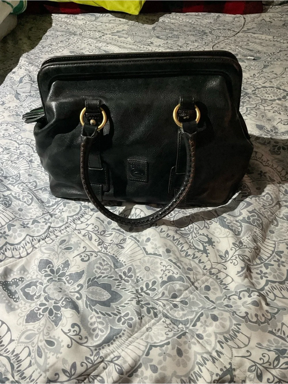 Dooney & Bourke Black Leather Satchel with Gold Hardware